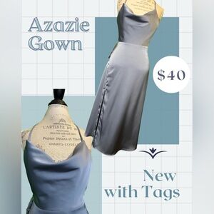 Azazie Ceci Stretch Backless Satin Dress Women's Blue Size A0